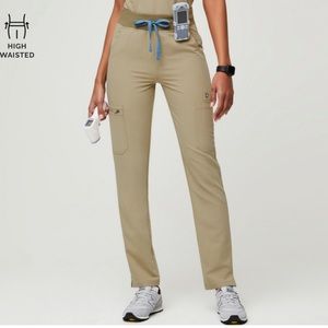 Figs High Waisted Yola Skinny Scrub Pants Sandstone